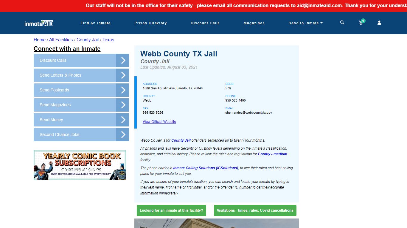 Webb County TX Jail - Inmate Locator - Laredo, TX